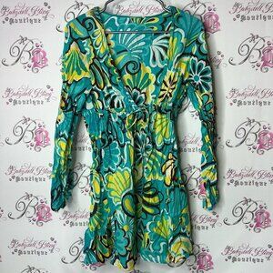 Dress beach cover up psychedelic flowers Floral V-Neck Long Sleeve Dress